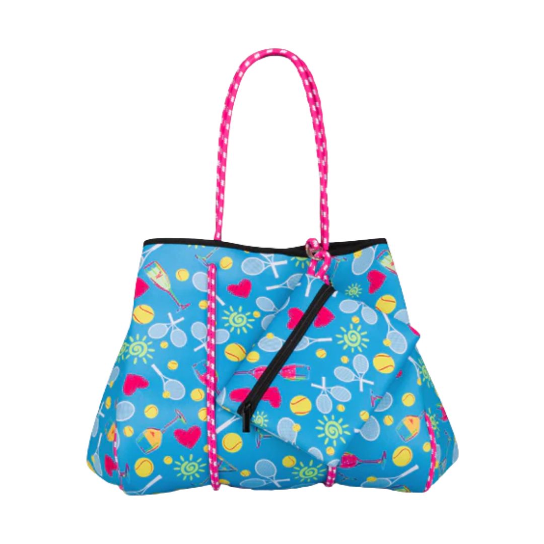 Cute Tennis Stuff Beach/Gym Tote & Pouch Girl's Weekend Boozy Blue